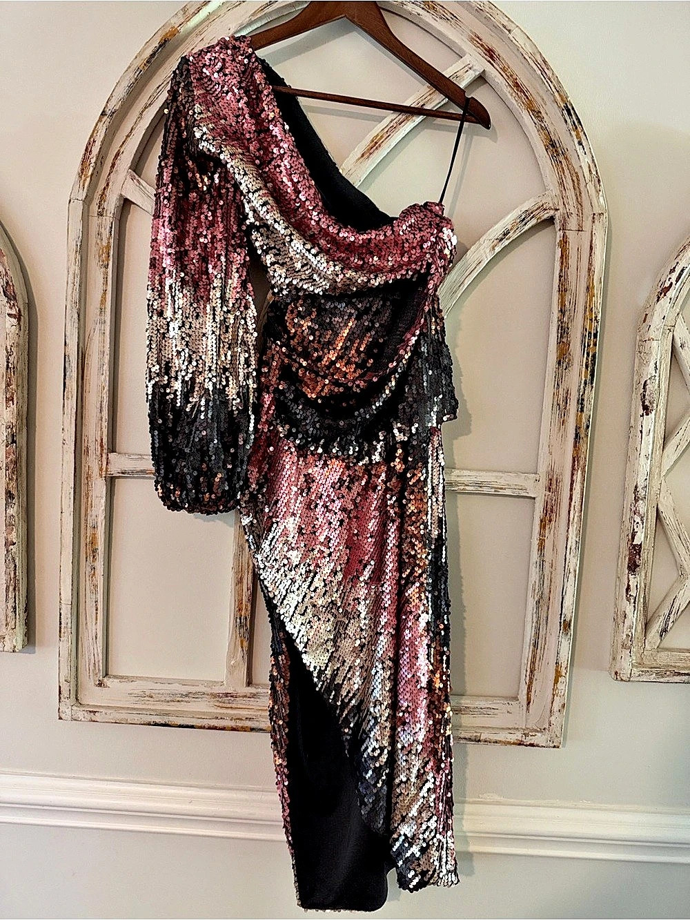 Audette Molan Midi Dress Sequin Color Block Midi Dress Size Small NWT